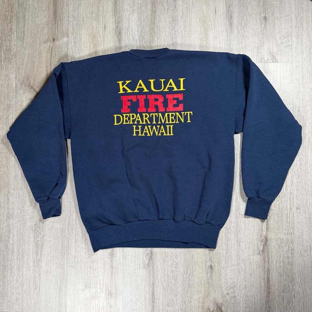 Mens Vintage Hanes Kauai Fire Department Hawaii Navy Crewneck Sweatshirt Large